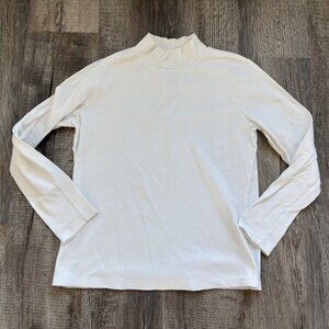 St. John's Bay White Mock Neck Long Sleeve T-Shirt Top Size PM Petite Medium
